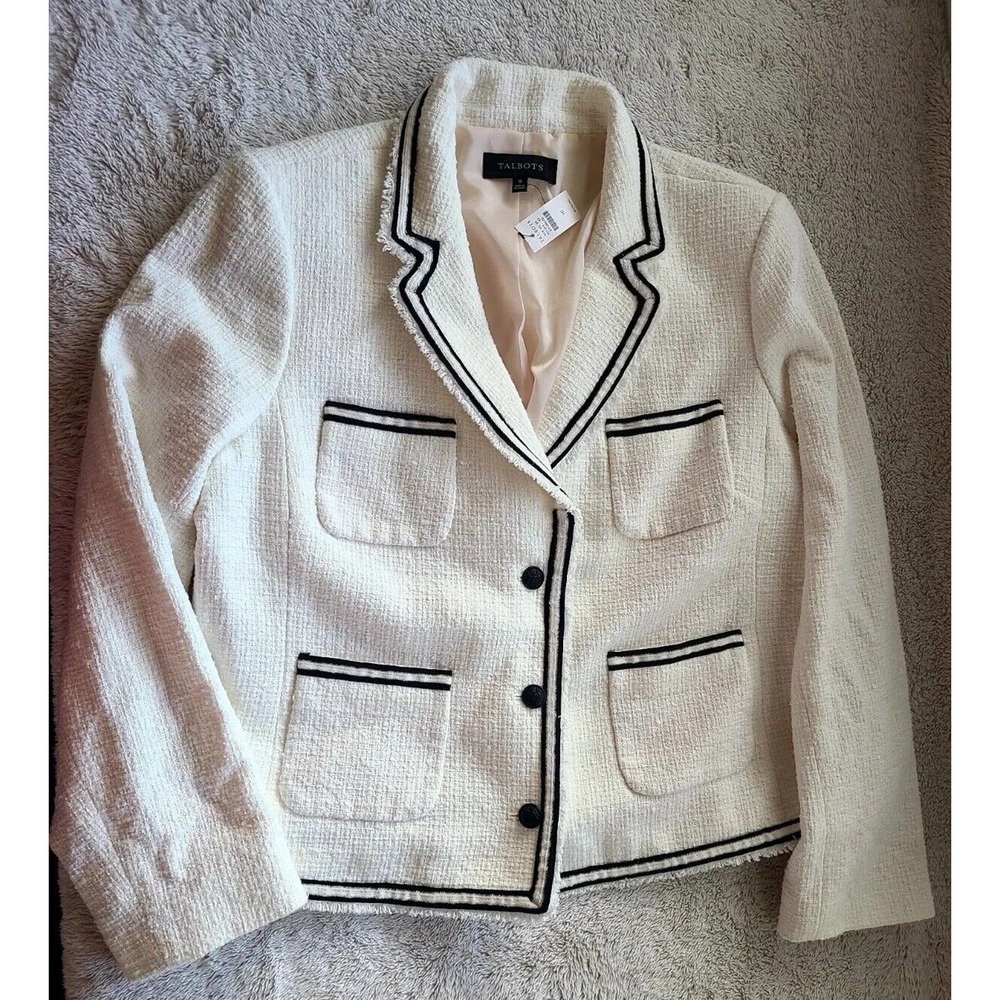 NEW TALBOTS Boucle Piped IVORY Blazer WOMENS SZ 16